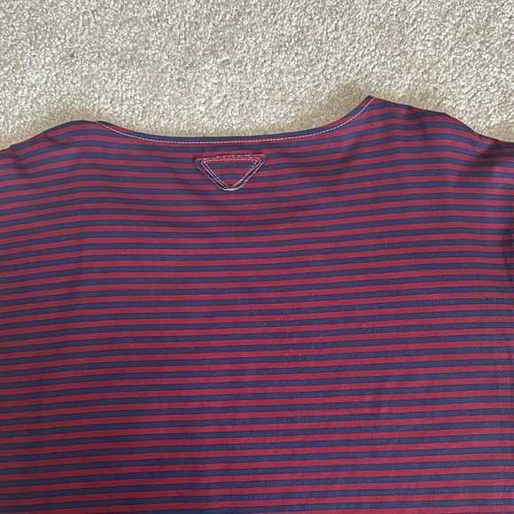 PRADA NWOT cotton striped tee shirt. Extra Long sleeve design. Wine-red and navy - Picture 7 of 7